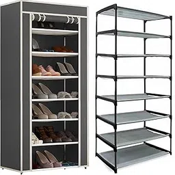EXPOSURE 7 Layer Multipurpose Metal Pipes Non Woven Cover and Shelf with Single Connector Collapsible Shoe Rack (Black), Cm-picture-20