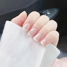 Set of 24 Artificial Reusable Nails in French Manicure Style With Glue (White, Medium)-picture-44