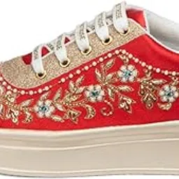 rettrose The Clarisse Luxury Radiant Garden Embellished Trainer Red-picture-17