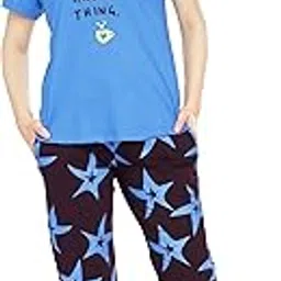 zeyo Night Suit for Women's Star Printed Cotton Night Dress of Top and Capri Set 5746-picture-35