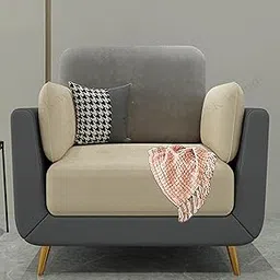 Black Wood Modern Montez Luxurious Velvet 1 Seater Sofa for Bedroom, Living Room, Dining Room, Drawing Room, Home Office in Bug Resistant Wood (Grey & Beige, 1 Seater)-image-17