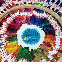 KOLUR Groups - Embroidery Floss - 25 nos with Hoop - 6 Inch , Compact Needles 30 nos and Threader 1 nos.-picture-47