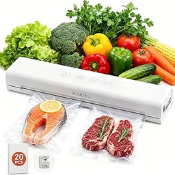 DOMIVIO Vacuum Sealer Machine for Food, 4-in-1 Functions with 20 Vacuum Bags (20x30cm) - Dry & Wet Modes, Quick Sealing for Freshness & Storage, Compact Design for Home Kitchen Use （White）-image-49