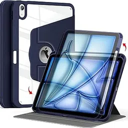 ProElite for iPad Air 11 inch M3/M2 2025/2024, Air 5th/4th Gen 10.9" & Pro 11 inch 2022 4th/3rd Gen case Cover, 360 Degree Rotatable Smart Flip Cover Transparent Back with Pencil Holder, Dark Blue-picture-18