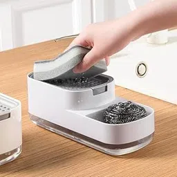 JARVIC ENTERPRISE 3 in 1 Soap Dispenser for Bathroom Accessories Dishwasher Liquid Holder Liquid Dispenser Pump with Sponge Holder Kitchen Sink Accessories Items, Small (Multi-Color)-picture-15