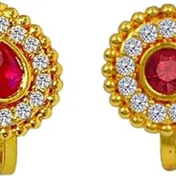 kyoot jewels Gold Nath Combo Ruby Emerald CZ Diamond Nose Pin Stone Studded Gold Plated Pierced Nose Stud Combo for Women and Girls-picture-22