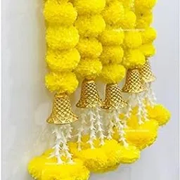 SPHINX Artificial Marigold Fluffy Flowers with Bell and Tuberoses (Rajnigandha) Garlands Tassles Strings for Decorations - (Yellow (5 Pieces), Approx 5 ft/60 Inches/150 cms)-image-6