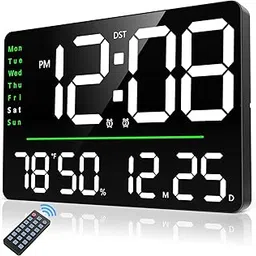 CBK Digital Alarm Wall Clock 16" Large with Remote Control, Auto/Custom Dimmer,Temp,Humidity,Dual Alarms, Living Room Décor/Gym/Garage, Gift for Elderly (Font Colour May Vary)-image-77