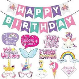 Party Propz Unicorn Birthday Decoration Kit – 16 Pcs, Happy Birthday Banner (50 Inch) with 15 Unicorn Photo Props,Birthday Banner for Girls,Party Supplies (Cardstock)-picture-11