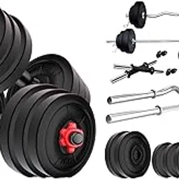 Kore Plastic PVC 50 Kg Home Gym Set with One 5 ft Plain + One 3 ft Curl Rod and One Pair Dumbbell R,Kore 20 KG PVC-DM COMBO16 (3Kg X 4 Plates + 2Kg X 4 Plates) Home Gym Dumbbells Kit, Black-picture-12