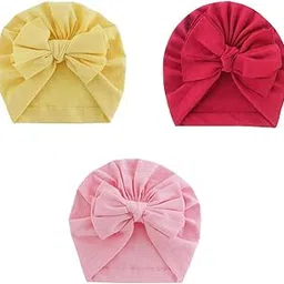 Yellow red Pink Green Yellow Turban Bow Cap for Baby Girl & Baby boy - Baby Cap Perfect for Photoshoot dayout Hospital Cap for Age 3 to 36 Months-image-68