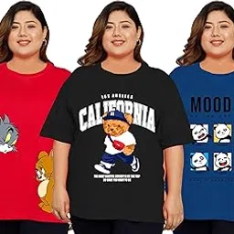 elite soul Womens Plus Size Oversized Baggy Fit Drop Shoulder Graphic Design T-Shirt | Combo Pack of 3, Half Sleeves, Korean Style Casual Wear (XL, 2XL, 3XL, 4XL, 5XL)-picture-50