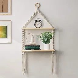 Decazone Macrame Wall Hanging Shelf Bohemian Designs Home Decor Pine Wooden Shelves and Cotton Cord (Bohemian)-picture-15