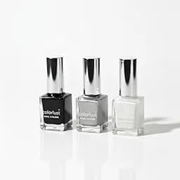 Professional Nail Polish Set, Glossy Finish, Black Silver White Trio Pack, Quick Dry Formula, 10ml Each, Glass Bottle, for Women-picture-22