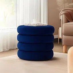 CraftsTwist Stacked Ottoman Side Table, Round Storage Ottoman, Modern Linen Ottoman Coffee Table Modern Footstool, 35.5 x 35.5 x 40.5 cm (Blue)-image-60