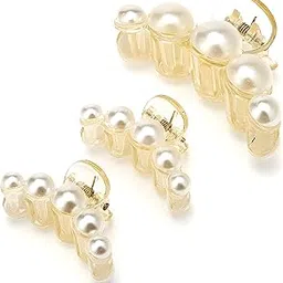 ANNACREATIONS Korean Fashionable Fancy Stylish Large Pearl Hair Claw Clips Long Hair Jaw Clips Clutches Barrettes Hair Accessories for Women and Girls set of 3-picture-18