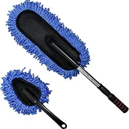 Sylvil 2 PCS Microfiber Car Duster, Scratch Free Auto Exterior Interior Large Dusting Cleaning Brush, Multipurpose Vehicle Dust Cleaner with Extendable Handle, Car Accessories (Blue)-picture-21