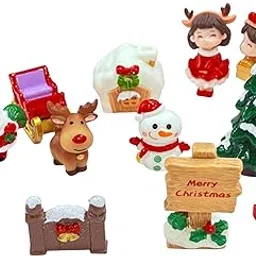 Moira Christmas Miniature Decorations Set, 11 Pcs Resin Figurines with Santa, Snowman, Tree for Fairy Gardens, Terrariums, Dollhouses, Cake Decor, X-Small-picture-23