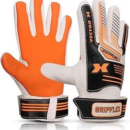 Vector X Gripflex Goalkeeper Goalie Soccer Football Gloves Kids Youth Goal Keeper Field Player Glove Embossed Anti-Slip Latex Palm Soft Pu Hand Back | White Black Orange | Size-8|-picture-48