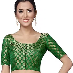 studio shringaar Women's Readymade Brocade Short Sleeves Saree Blouse-picture-25