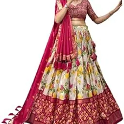 radhvi biz Women's Patola Print With Foill Work Tussar Silk Lehenga Choli (PINK)-picture-51