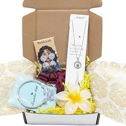 Women's Accessory Gift Hamper | Evil Eye Necklace, Charm Bracelet, Dangle Earrings & Hair Accessories | Thoughtful Appreciation Present for Best Friend or Sister-picture-37
