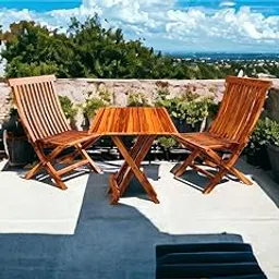 Dews Furniture Sheesham Wood Foldable 2 Chair and Table for Balcony - Wooden Coffee Table Set for Garden Outdoor - Patio Bistro Sets Terrace Furniture (Teak Finish) (2 Chair & Square Table)-picture-18