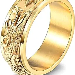 No-Tarnish No-Fading Gold Plated Titanium Steel 'Flame Guard' Dragon Design Spinner Stress Relief Anti Anxiety Fidget Ring For Men and Boys (Ring0833) - US Size 10-image-99