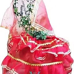 Tulsi Ji Poshak | Traditional Lehenga & Chunni Dress for Tulasi Vivah, Devuthani Ekadashi & Festivals | Decorative Vastram for Tulsi Plant Pot | Handmade Gamla Flower Pot Dress-image-6