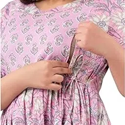 antas Women's Stylish Cotton Floral Printed Maternity & Breastfeeding Kurti | Nursing Dress with Zippers for Easy Feeding-picture-19