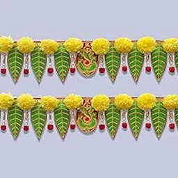 HEGIENES DECOR'S Ganesh Pan Toran for Home Décor - Multicolor | Washable & Resuable Hanging Bandarwal with Artificial Yellow Marigold Flowers | for Entrance Gate & Office Decor- Pack of 2-picture-17