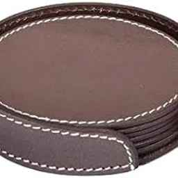 Nora Drink Coasters Set of 6 with Holder,Elephant Colour Round Shape Leather Coasters for Table Protection-picture-12