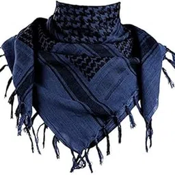 w+ Fashions Men's Pure Cotton Arab Shemagh Neck Wrap Arafat Keffiyah Desert Army Wear Head Scarf Stole (Blue)-picture-26