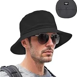 Handcuffs Caps for Men Foldable Bucket Hat Lightweight, Quick-Drying, Waterproof Outdoor Sun Protection Hat with Portable Storage (Black) image 1