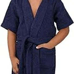 Rangoli Mini Noble 100% Cotton Kids Bathrobe, 400 GSM | Ultra-Soft, Super Absorbent Hooded Bathrobe for Boys and Girls I Navy Blue 7 to 8 Years-picture-11