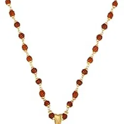 morir Gold Capping CZ Studded Trishul Design 1-Face Ek Mukhi Rudraksha Pendant Locket With Rudraksha Mala Necklace for Men and Women (1 Piece)-picture-13