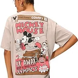 the souled store Official Mickey Mouse: Fly Away Women and Girls Short Sleeves Round Neck Graphic Printed Cotton Oversized T-Shirts-picture-41