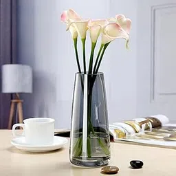 The Purple Tree Tapered Glass Vase For Home Decor Round Shape Center Table Bedroom Living Room And Office Decoration (Pack Of 1, Smokey Grey) Luster Glass Vase, Decorative Vase, Diwali Gift-image-68