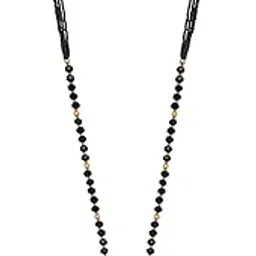 zinu Jewellery Gold Plated Mangalsutra Cubic Zirconia studded Necklace Pendant Black Bead Chain for Women & Girls (Gold)-0342JMK-picture-27