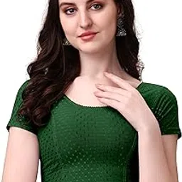 heefee Women's Round Neck Dobby Cotton Stretchable Short Sleeve Readymade Saree Blouse-picture-19