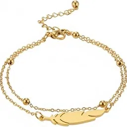 zarkan Zarka 925 Hallmark Silver Feather Double-layer Beaded Gold Plated Anklet For Women-picture-52