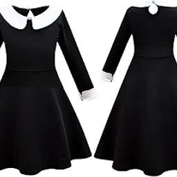 Spooktacular Halloween Wednesday Dress for Girls| Adorable Wednesday Costume, Perfect for Halloween Party, Trick-or-Treating, School Parties, and Fall Festivities-picture-55
