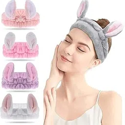shreedhar impex Plush Bunny Ear Headband for Girls & Women | Spa Hairband for Washing Face Makeup Shower Bath | Korean Skincare (Multi Color(Bunny), Pack Of 2)-picture-58