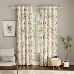 Urban Space Blackout Opaque Curtains 7 Ft Set Of 2 For Door,Digital Printed Curtains With Eyelets,80-85% Room Darkening Curtains For Living Room,Tieback Included(Cone Flower-Yellow,Door 7 Ft Length)-picture-32