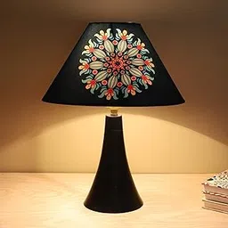 tu casa Classic Black Metal Table Lamp for Home Decoration, Bedroom, Living Room, Lounge, Office, Festival Gifting, Study Table (French Floral Print with Satin Shade) H - 13" / No Blub-image-51