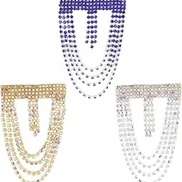 vama FASHIONS Trendy Silver, Gold, Blue, Crystal Hanging Brooch Rhinestone Chain Sherwani Coat Kurta Suit Blazer Lapel Pin Badge Badges Suit Brooches Pin For men Boys(Combo Pack Of 3PCS)-picture-11