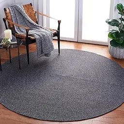 Handwoven Natural Cotton Fibres, Braided Reversible Jute and Cotton Round Rug/Carpet for Bedroom Living/Dining Room (3 x 3 feet, Charcol)-picture-31