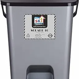 SKi Homeware Square Bin Plastic Pedal Dustbin 10 Ltr for Home, Office, Hospital with Handle (Grey, 1) image 1