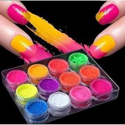 generic 12 Pcs Pigment Neon Powder Colorful Fluorescent Pigments Powder,Ultrafine Luminous Nail Art (Pack of 12)-picture-27