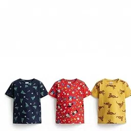 sasnk Baby Girls & Boys Printed Cotton T-Shirt Combo (Pack of 3) | 100% Cotton Soft Hosiery | Bio Wash Skin Friendly Fabric | Casual Summer Dress for Kids 18–24 Months image 1